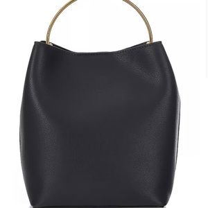 Sondra Roberts Navy Faux Grained Leather Bucket Bag